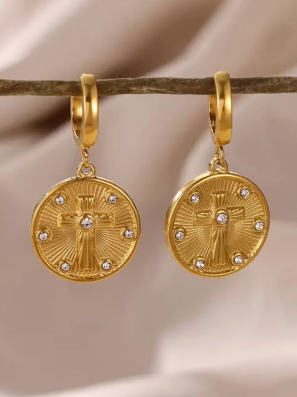 14K Gold Womens 1ct Diamond Hanging Drop Cross Hoop Earrings 14 K Silver Jewelry